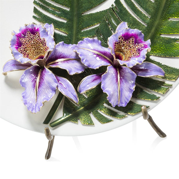 Load image into Gallery viewer, Jay Strongwater Catalina - Orchid and Banana Leaf Platter with Stand