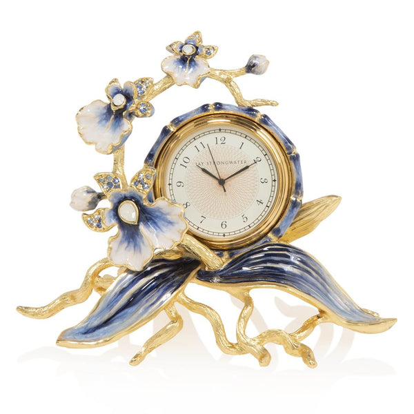 Load image into Gallery viewer, Jay Strongwater Tara Orchid Clock - Delft Garden Blue