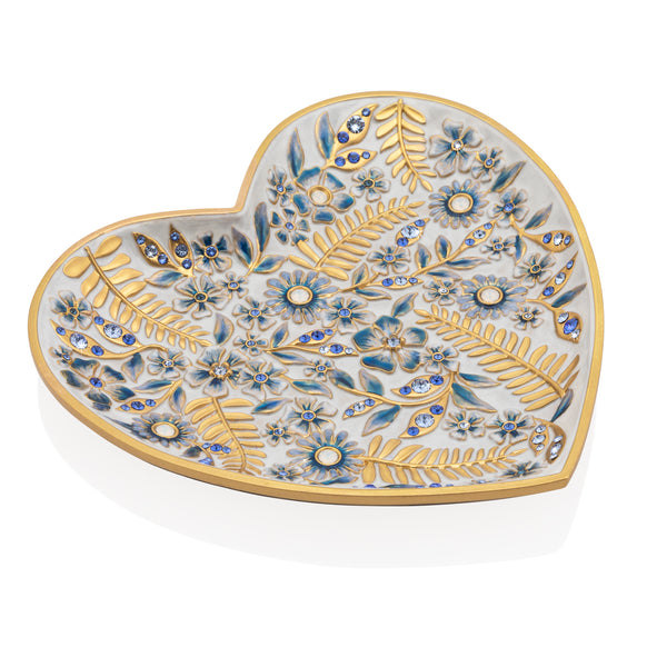 Load image into Gallery viewer, Jay Strongwater Aria Floral Heart Trinket Tray - Blue