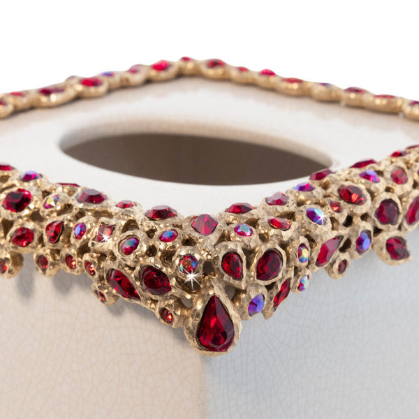 Load image into Gallery viewer, Jay Strongwater Emerson Bejeweled Tissue Box - Ruby