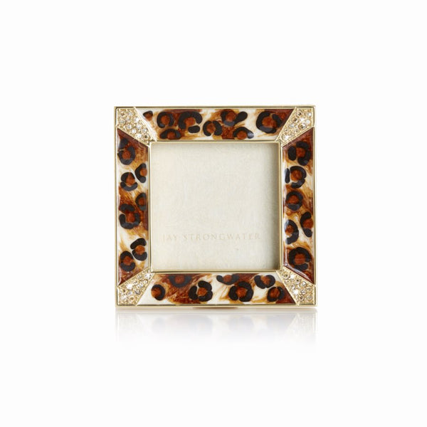 Load image into Gallery viewer, Jay Strongwater Leland Pave Corner 2" Square Frame - Leopard Spotted