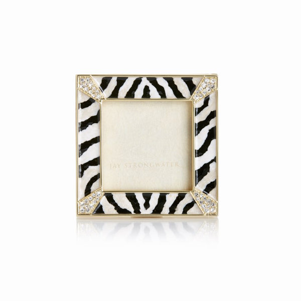 Load image into Gallery viewer, Jay Strongwater Leland Zebra Striped Pave Corner 2" Square Frame