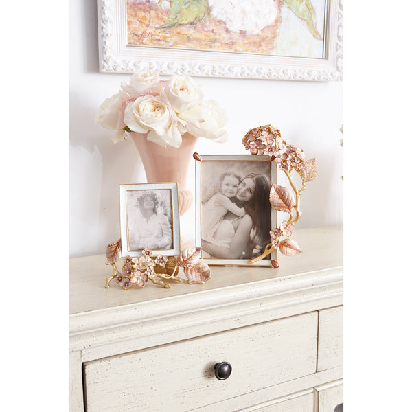 Load image into Gallery viewer, Jay Strongwater Gail Hydrangea 5 x 7 Frame - Pink and Gold