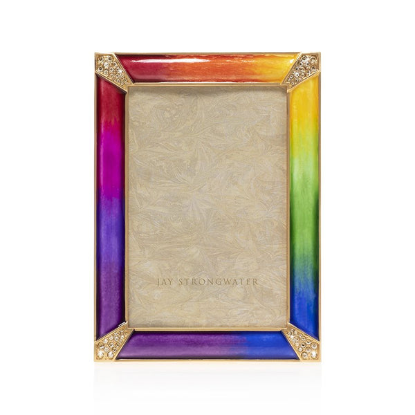 Load image into Gallery viewer, Jay Strongwater Leonard Pave Corner 4" x 6" Frame - Vivid Rainbow