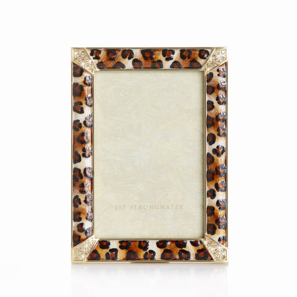 Load image into Gallery viewer, Jay Strongwater Leonard Pave Corner 4" x 6" Frame - Leopard Spotted