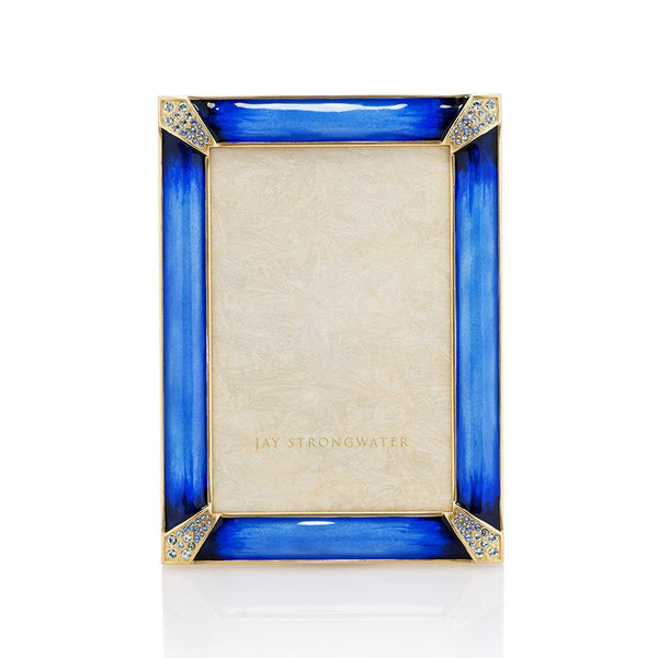 Load image into Gallery viewer, Jay Strongwater Leonard Pave Corner 4" x 6" Frame - Delft Garden Blue