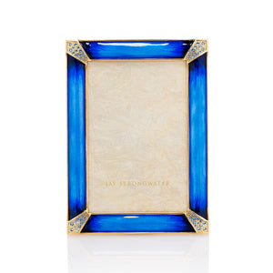 Jay Strongwater Leonard Pave Corner 4" x 6" Frame - Delft Garden Blue