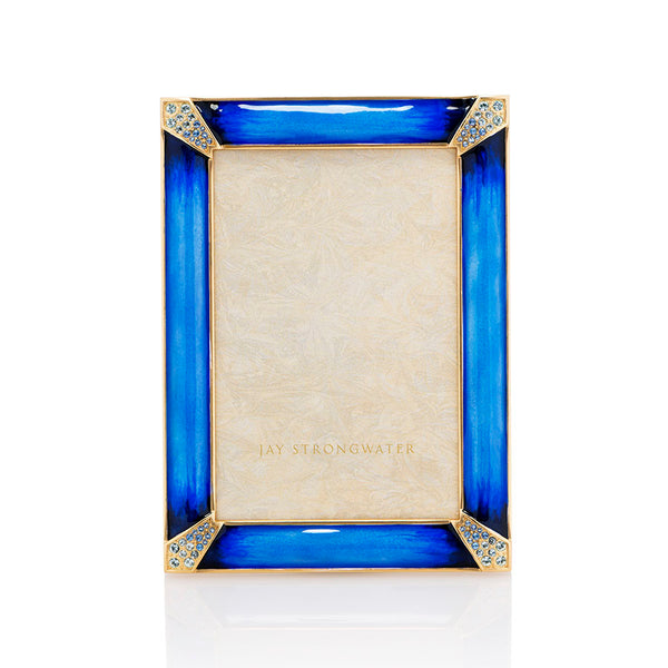 Load image into Gallery viewer, Jay Strongwater Leonard Pave Corner 4" x 6" Frame - Delft Garden Blue