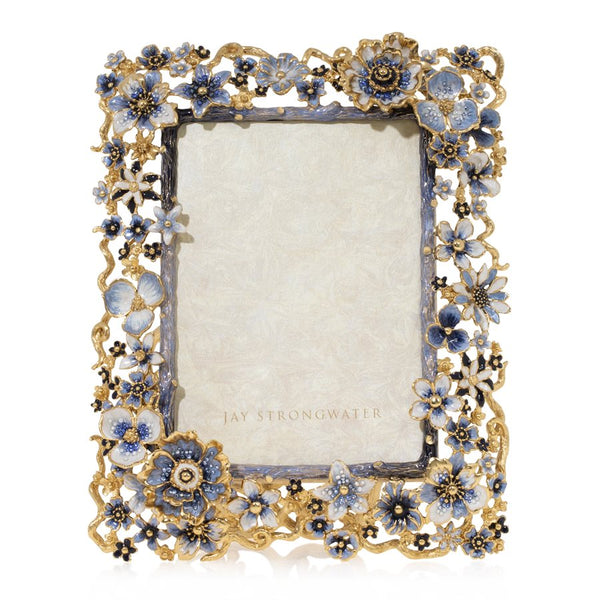 Load image into Gallery viewer, Jay Strongwater Ophelia Cluster Flower 5" x 7" Frame - Delft Garden Blue