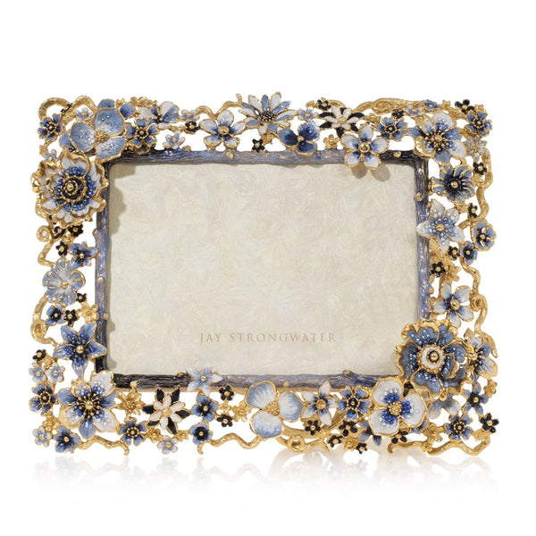 Load image into Gallery viewer, Jay Strongwater Ophelia Cluster Flower 5" x 7" Frame - Delft Garden Blue