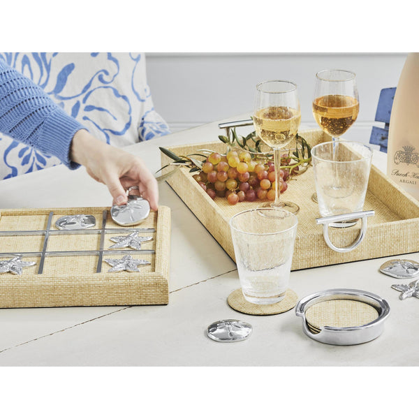 Load image into Gallery viewer, Mariposa Starfish & Sand Dollar Sand Faux Grass Cloth Tic Tac Toe Set