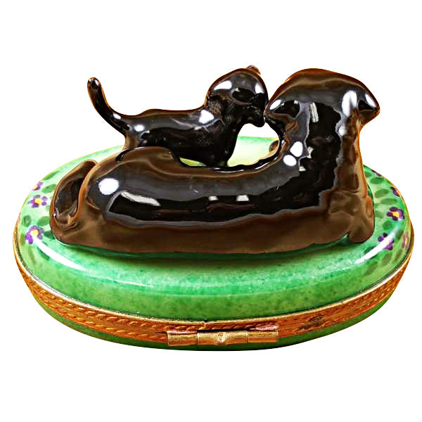 Load image into Gallery viewer, Black Labrador & Puppy Limoges Box