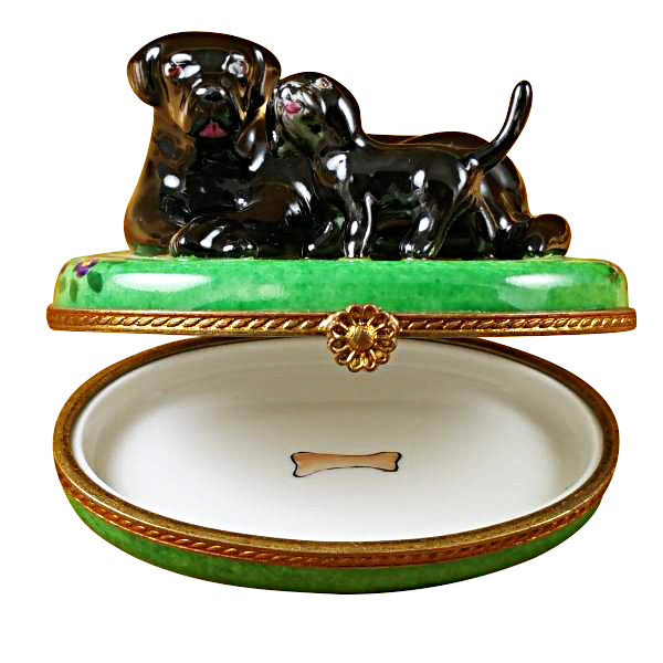 Load image into Gallery viewer, Black Labrador & Puppy Limoges Box