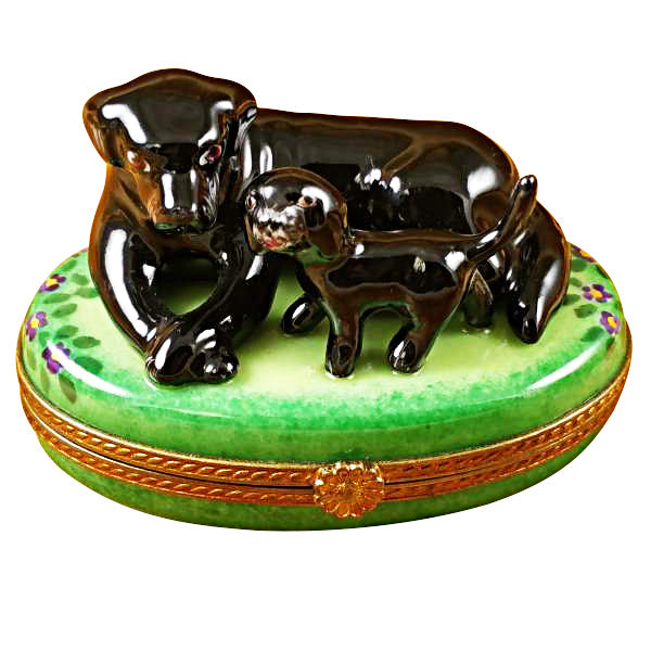 Load image into Gallery viewer, Black Labrador & Puppy Limoges Box
