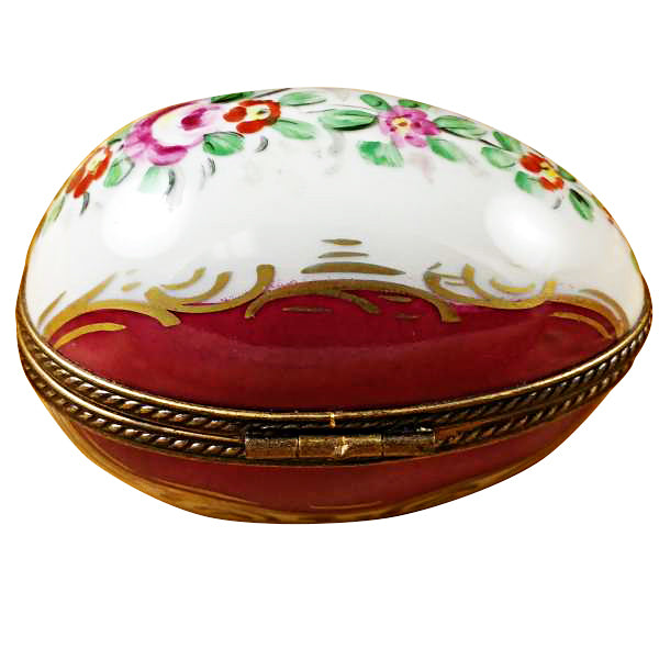 Load image into Gallery viewer, Burgundy Egg with Flowers Limoges Box