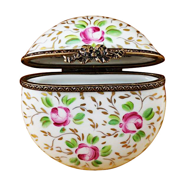 Load image into Gallery viewer, Round with Gold and Pink Flowers Limoges Box