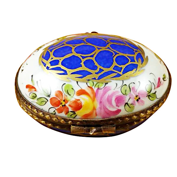 Load image into Gallery viewer, Blue Oval with Gold Circles Limoges Box
