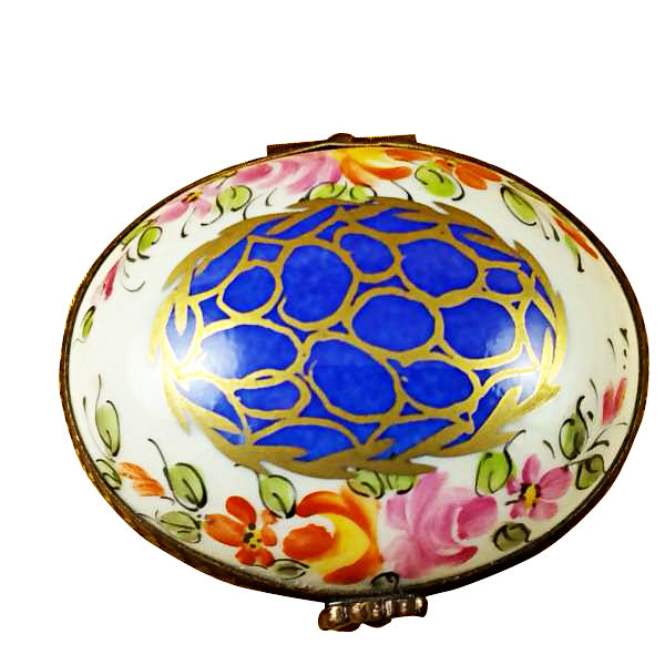 Load image into Gallery viewer, Blue Oval with Gold Circles Limoges Box