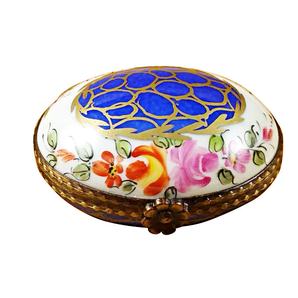 Load image into Gallery viewer, Blue Oval with Gold Circles Limoges Box