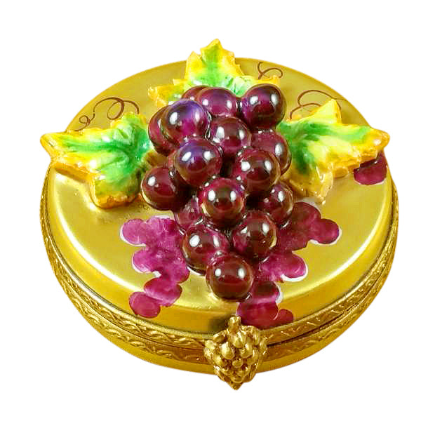 Load image into Gallery viewer, Grapes on Gold Oval Limoges Box