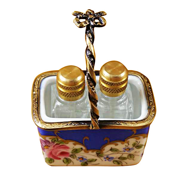 Load image into Gallery viewer, Blue Basket with Two Bottles Limoges Box
