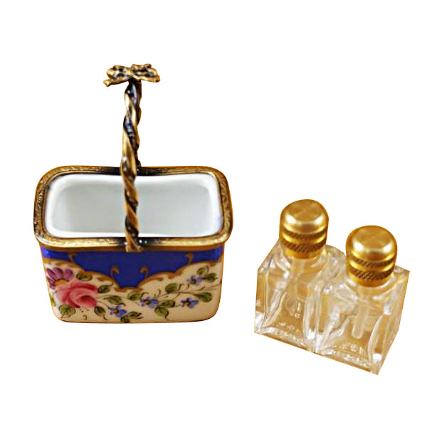 Load image into Gallery viewer, Blue Basket with Two Bottles Limoges Box