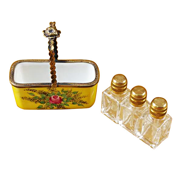 Load image into Gallery viewer, Yellow Basket with Three Bottles Limoges Box