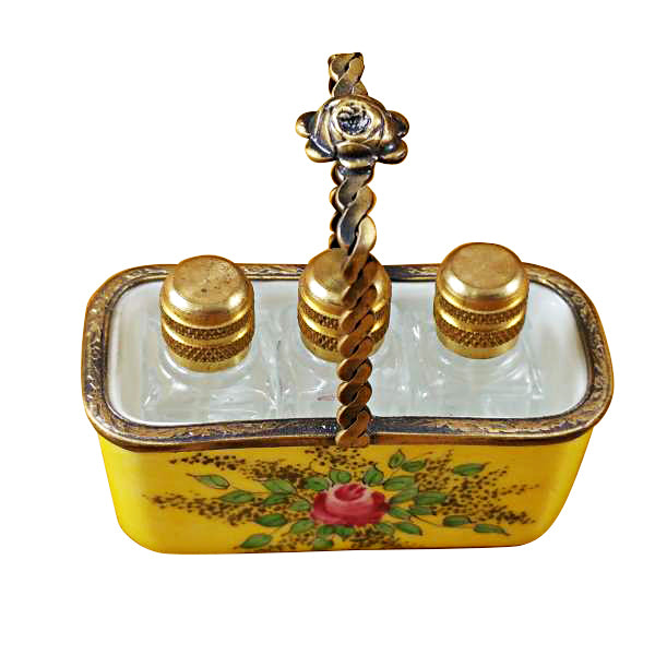 Load image into Gallery viewer, Yellow Basket with Three Bottles Limoges Box