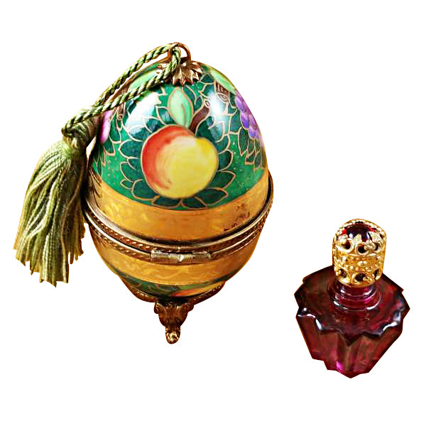 Load image into Gallery viewer, Green & Gold Egg with One Bottle Limoges Box