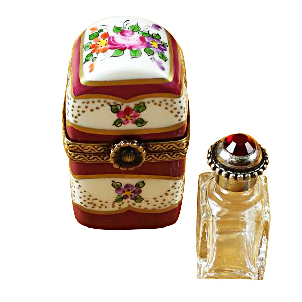 Load image into Gallery viewer, Burgundy Tall with Flowers & Bottle Limoges Box
