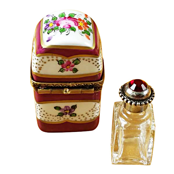 Load image into Gallery viewer, Burgundy Tall with Flowers & Bottle Limoges Box