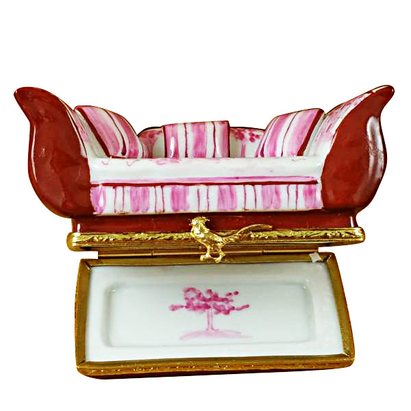 Load image into Gallery viewer, Pink Toile Sofa with Pillows Limoges Box