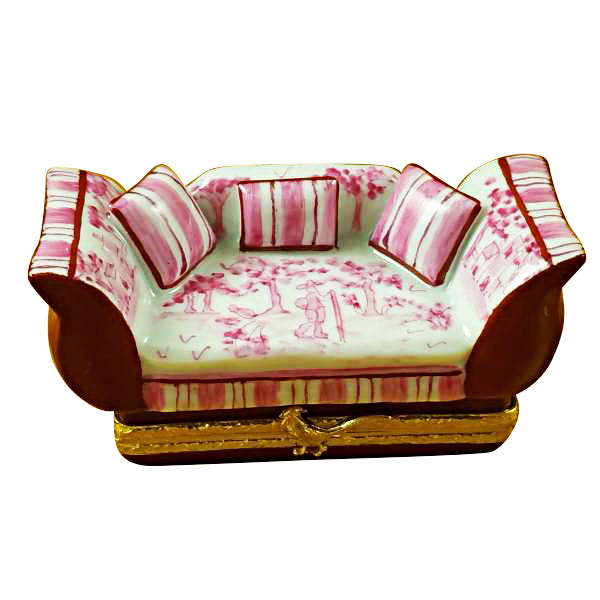 Load image into Gallery viewer, Pink Toile Sofa with Pillows Limoges Box
