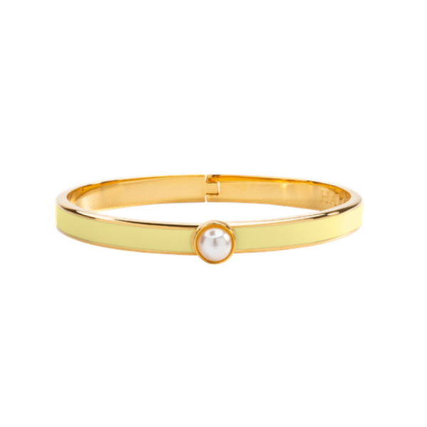 Load image into Gallery viewer, Halcyon Days - 6mm - Cabochon Pearl - Buttercup Yellow - Gold - Hinged Bangle