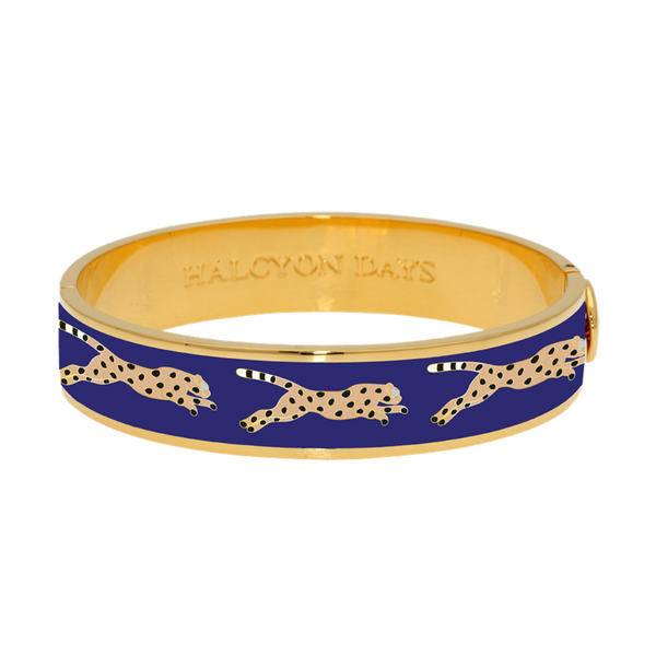 Load image into Gallery viewer, Halcyon Days - 13mm Leopard - Deep Cobalt - Gold - Hinged Bangle