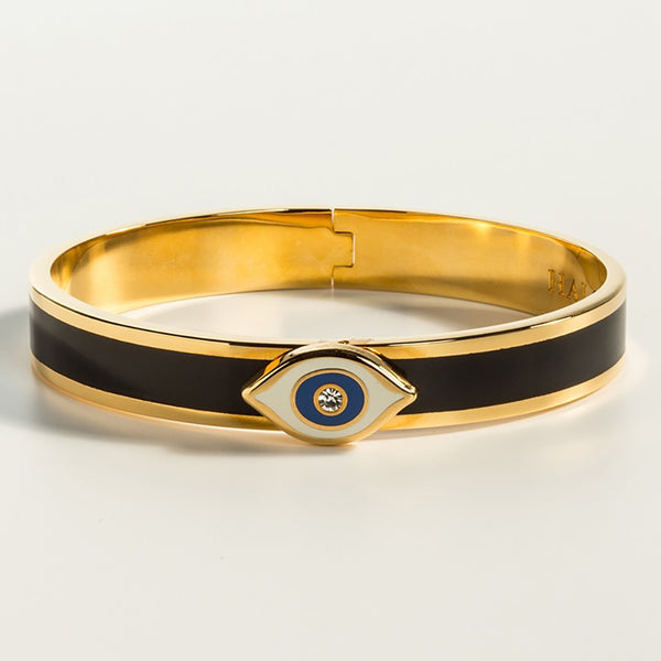 Load image into Gallery viewer, Halcyon Days "Evil Eye Sparkle Button Midnight & Gold" Bangle