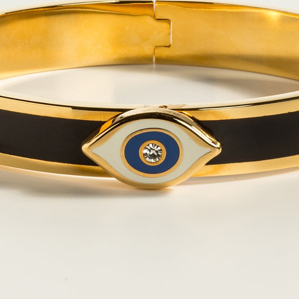 Load image into Gallery viewer, Halcyon Days "Evil Eye Sparkle Button Midnight & Gold" Bangle