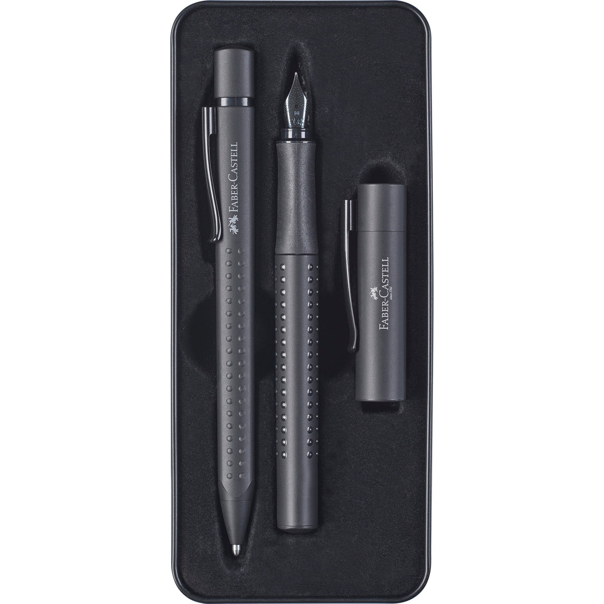Faber-Castell Grip Gift Tin: Fountain Pen and Ballpoint - Black