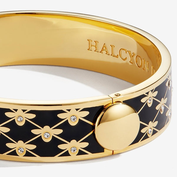 Load image into Gallery viewer, Halcyon Days "Bee Sparkle Trellis Black & Gold" Bangle