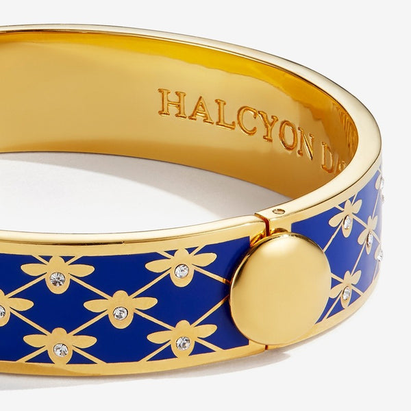 Load image into Gallery viewer, Halcyon Days "Bee Sparkle Trellis Deep Cobalt & Gold" Bangle