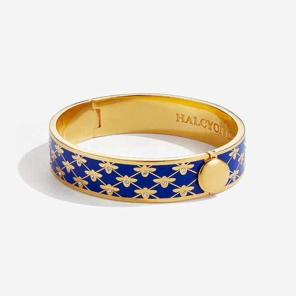 Load image into Gallery viewer, Halcyon Days "Bee Sparkle Trellis Deep Cobalt & Gold" Bangle