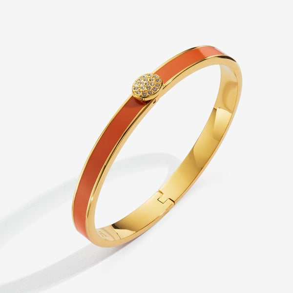 Load image into Gallery viewer, Halcyon Days "Skinny Pave Button Orange & Gold" Bangle