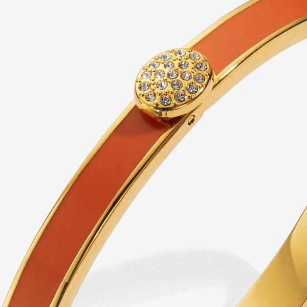 Load image into Gallery viewer, Halcyon Days "Skinny Pave Button Orange & Gold" Bangle