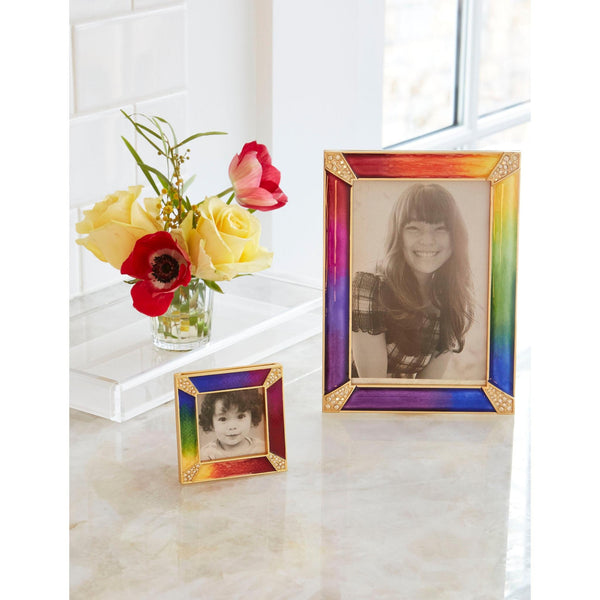 Load image into Gallery viewer, Jay Strongwater Leonard Pave Corner 4" x 6" Frame - Vivid Rainbow
