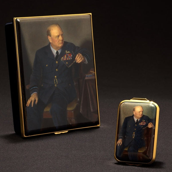 Load image into Gallery viewer, Halcyon Days "Churchill Portrait by Chandor" Enamel Box