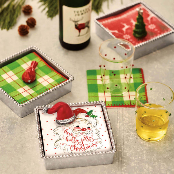 Load image into Gallery viewer, Mariposa Red Santa Hat Beaded Napkin Box