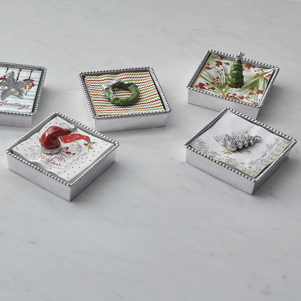 Load image into Gallery viewer, Mariposa Red Santa Hat Beaded Napkin Box
