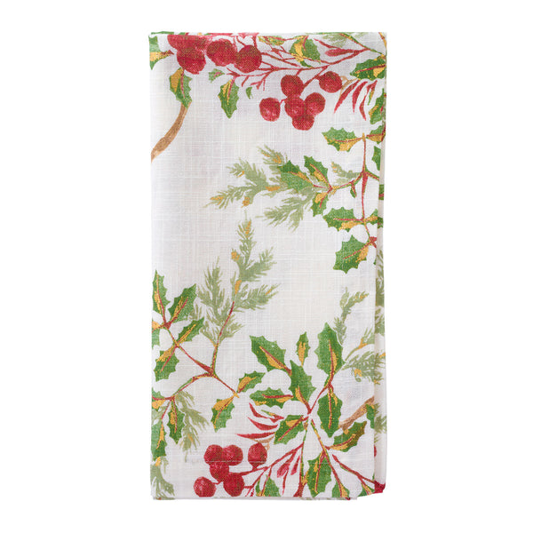 Load image into Gallery viewer, Bodrum Linens Holly Berry - Linen Napkins - Set of 4
