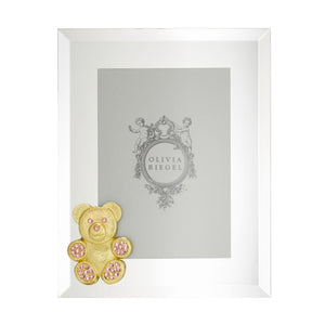 Olivia Riegel Gold Teddy Bear with Light Rose Crystals 5" x 7" Frame