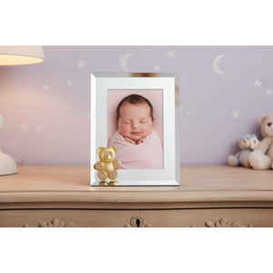 Olivia Riegel Gold Teddy Bear with Light Rose Crystals 5" x 7" Frame